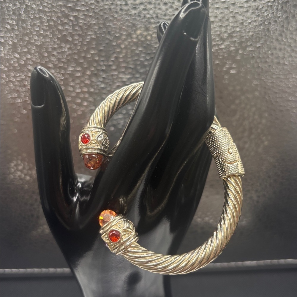 Twisted Gold Citrine Bangle Real Gemstone Accents